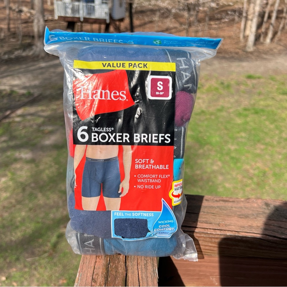 Hanes Men's 6 Pack MultiColored 100% Cotton Tagless Boxer Briefs/Underwear|Sz:S